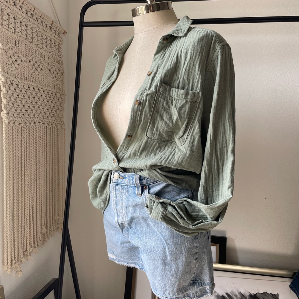 Sage Green button-down top